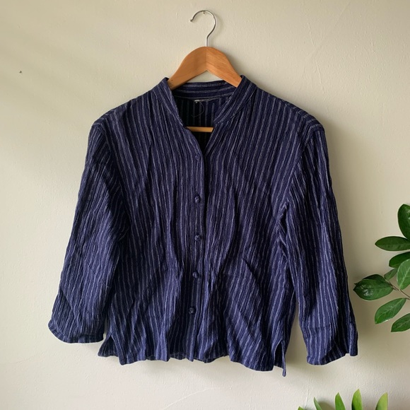 Vintage Blue & White Striped Cotton Button-Up - Picture 1 of 6